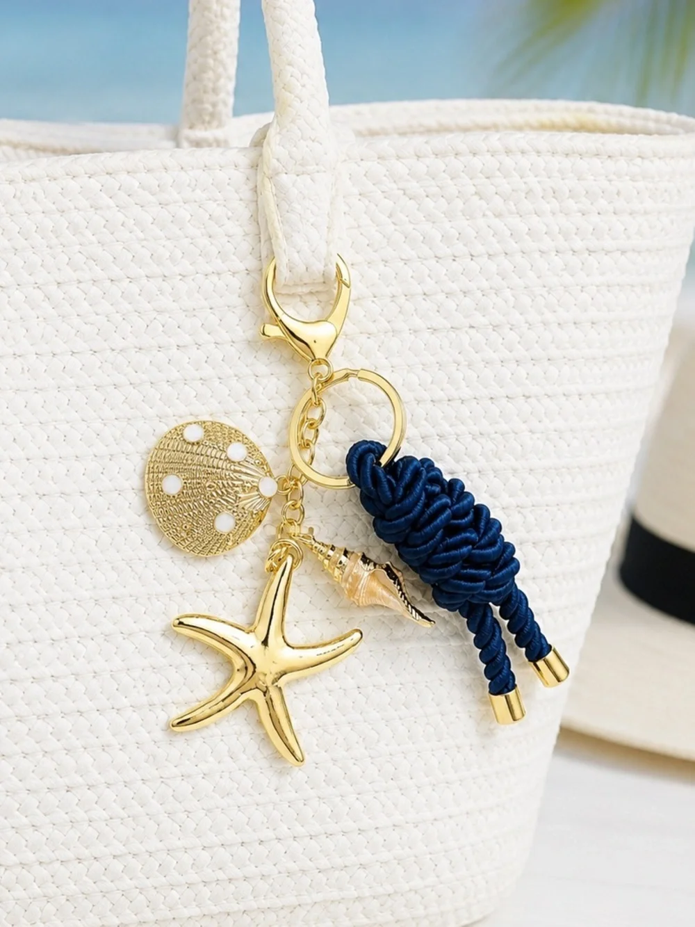 piper·k Blue & Gold Coastal Charm Key Chain Shells & Starfish